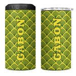 Gabon Tribal Pattern 4 in 1 Can Cooler Tumbler - National Flag Colors and Bold Text Design