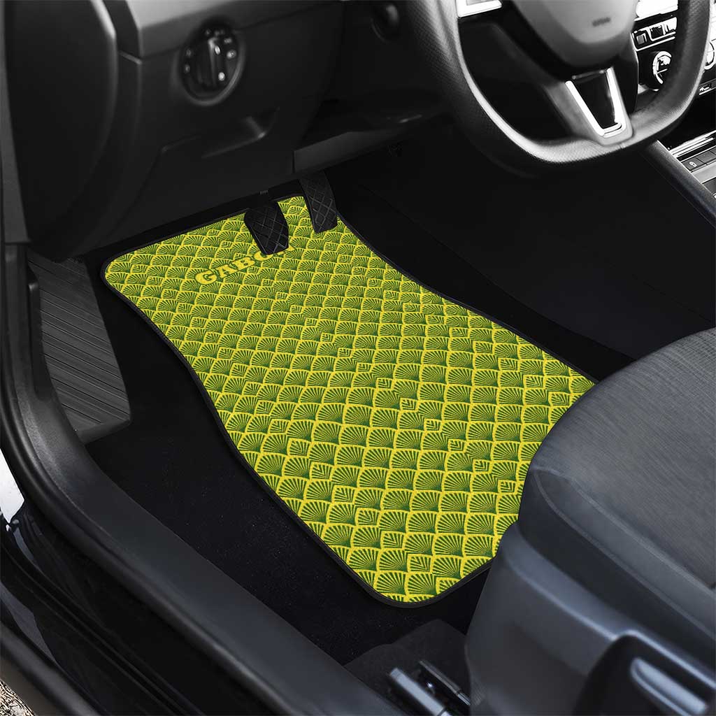 Gabon Tribal Pattern Car Mats - National Flag Colors and Bold Text Design