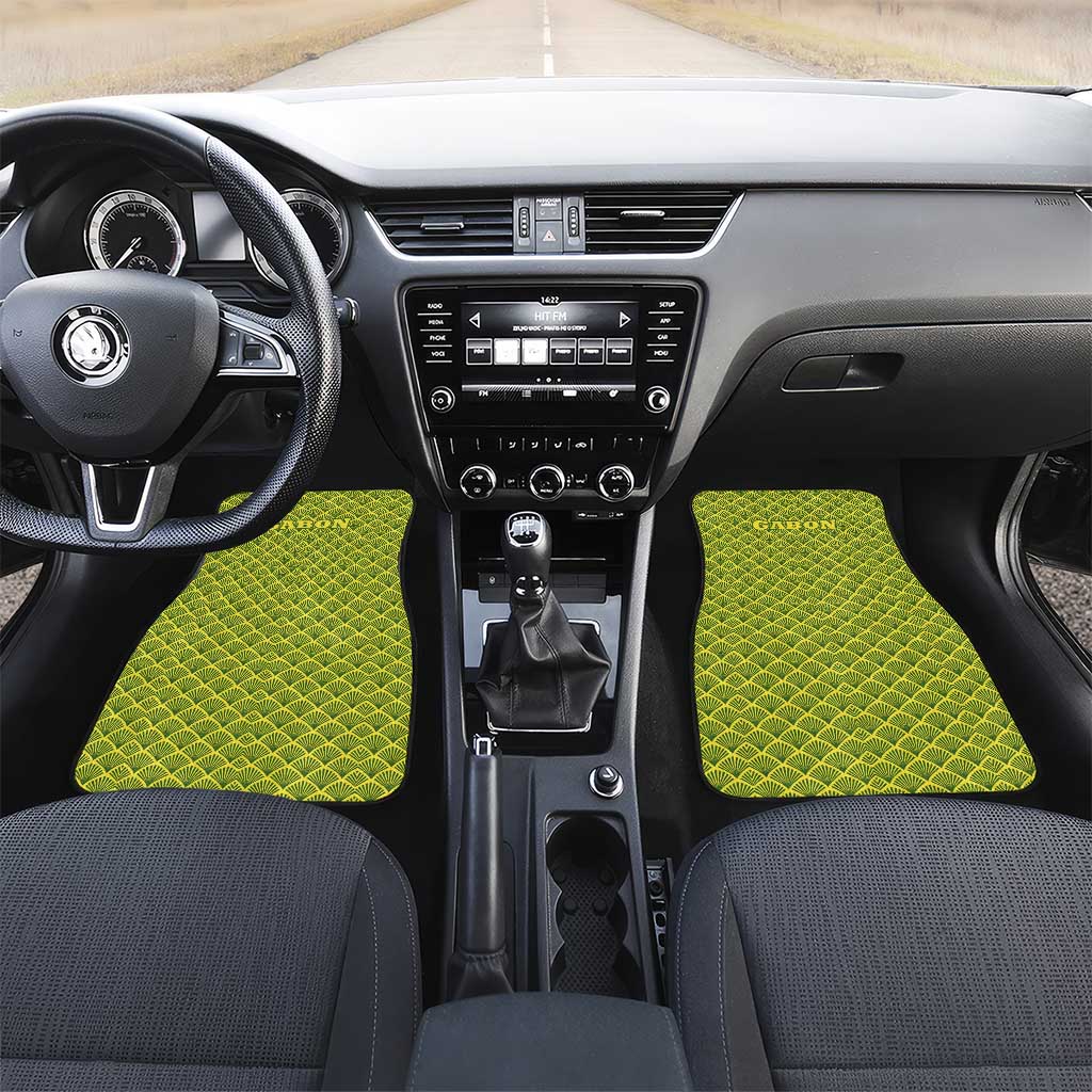 Gabon Tribal Pattern Car Mats - National Flag Colors and Bold Text Design