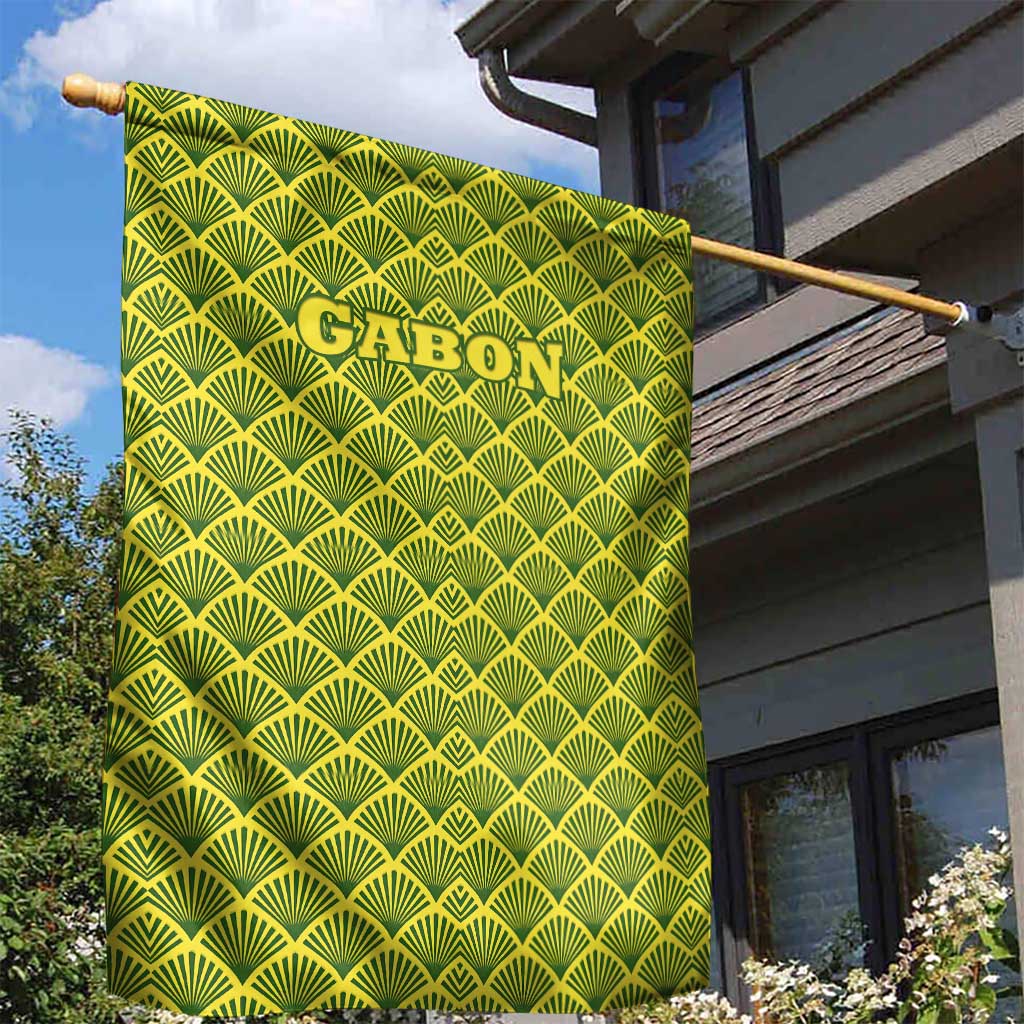 Gabon Tribal Pattern Garden Flag - National Flag Colors and Bold Text Design