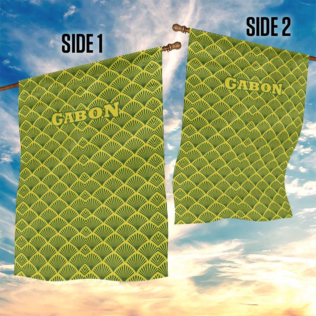 Gabon Tribal Pattern Garden Flag - National Flag Colors and Bold Text Design