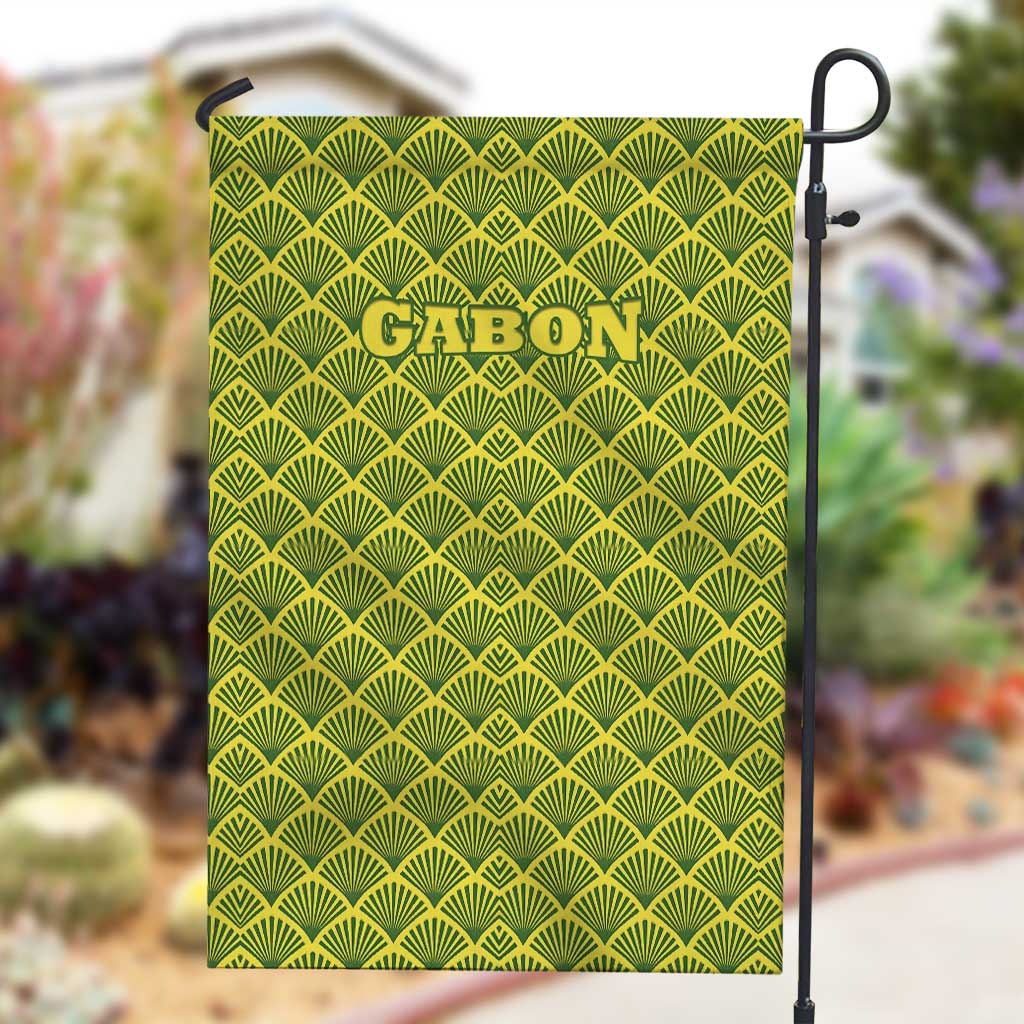 Gabon Tribal Pattern Garden Flag - National Flag Colors and Bold Text Design