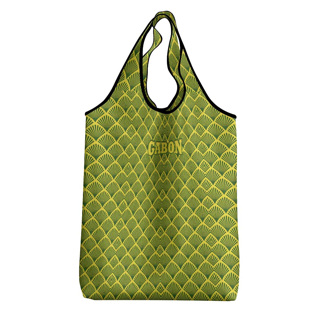 Gabon Tribal Pattern Grocery Bag - National Flag Colors and Bold Text Design