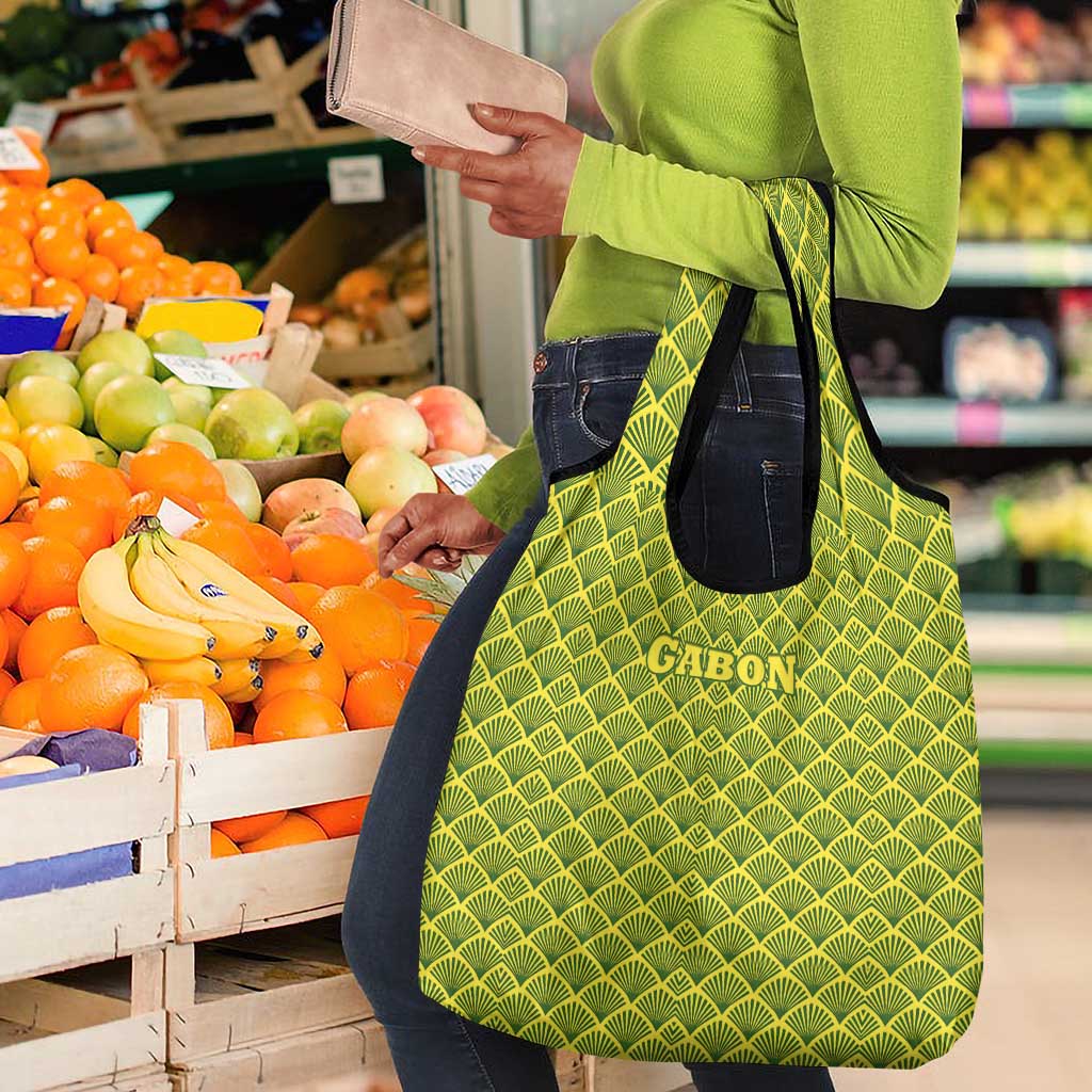 Gabon Tribal Pattern Grocery Bag - National Flag Colors and Bold Text Design