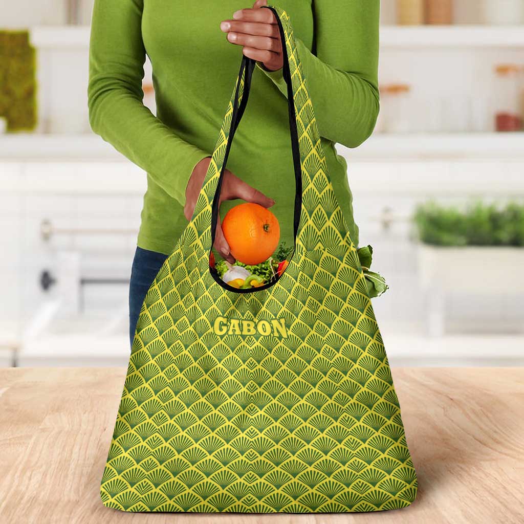 Gabon Tribal Pattern Grocery Bag - National Flag Colors and Bold Text Design