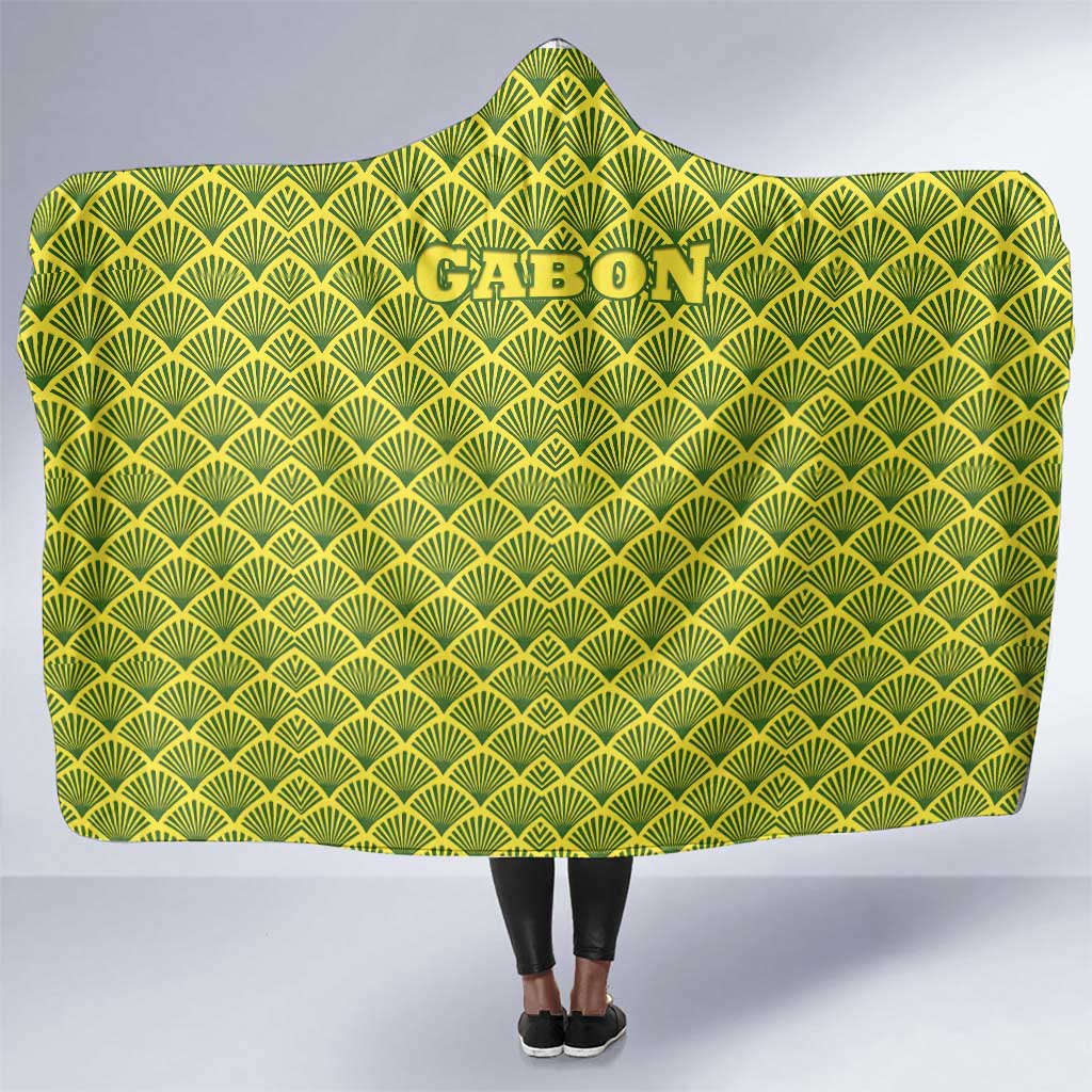 Gabon Tribal Pattern Hooded Blanket - National Flag Colors and Bold Text Design