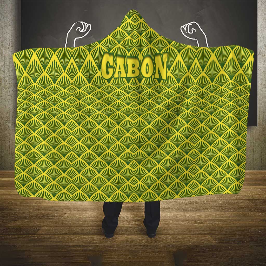 Gabon Tribal Pattern Hooded Blanket - National Flag Colors and Bold Text Design