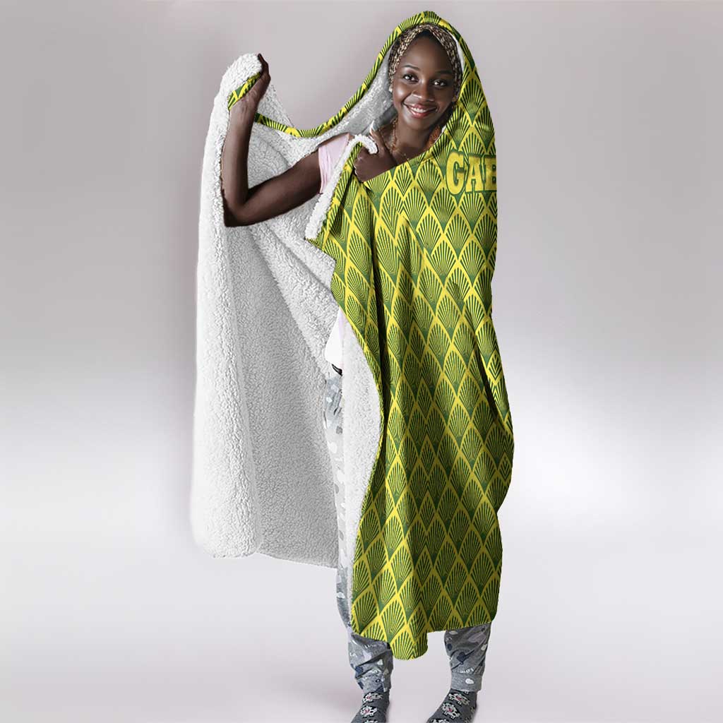 Gabon Tribal Pattern Hooded Blanket - National Flag Colors and Bold Text Design