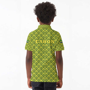Gabon Tribal Pattern Kid Polo Shirt - National Flag Colors and Bold Text Design