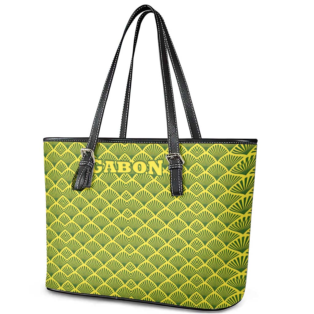 Gabon Tribal Pattern Leather Tote Bag - National Flag Colors and Bold Text Design