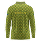 Gabon Tribal Pattern Long Sleeve Polo Shirt - National Flag Colors and Bold Text Design