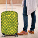 Gabon Tribal Pattern Luggage Cover - National Flag Colors and Bold Text Design