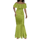 Gabon Tribal Pattern Mermaid Dress - National Flag Colors and Bold Text Design