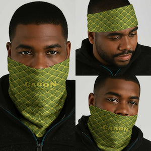 Gabon Tribal Pattern Neck Gaiter - National Flag Colors and Bold Text Design TS04