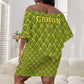 Gabon Tribal Pattern Off Shoulder Short Dress - National Flag Colors and Bold Text Design