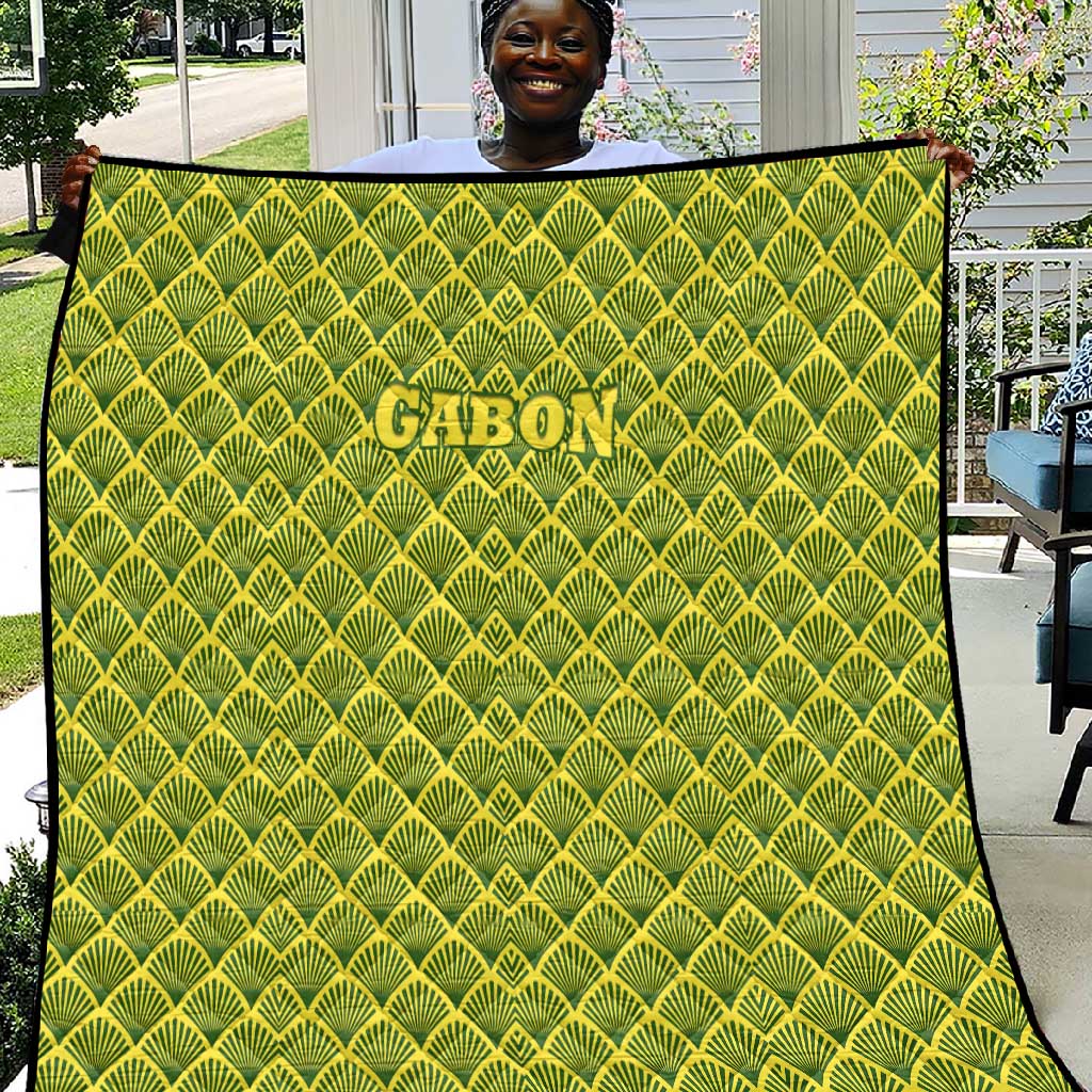 Gabon Tribal Pattern Quilt - National Flag Colors and Bold Text Design