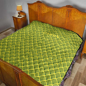 Gabon Tribal Pattern Quilt - National Flag Colors and Bold Text Design