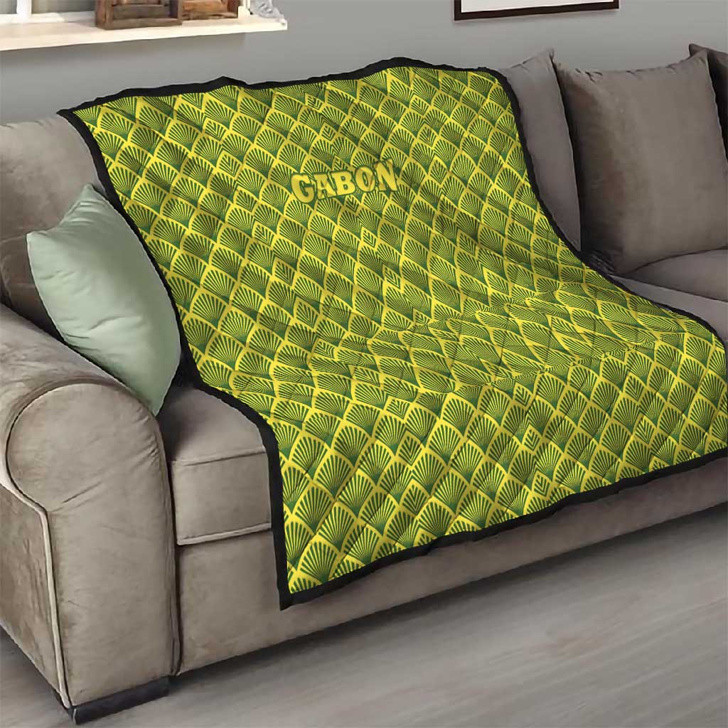 Gabon Tribal Pattern Quilt - National Flag Colors and Bold Text Design