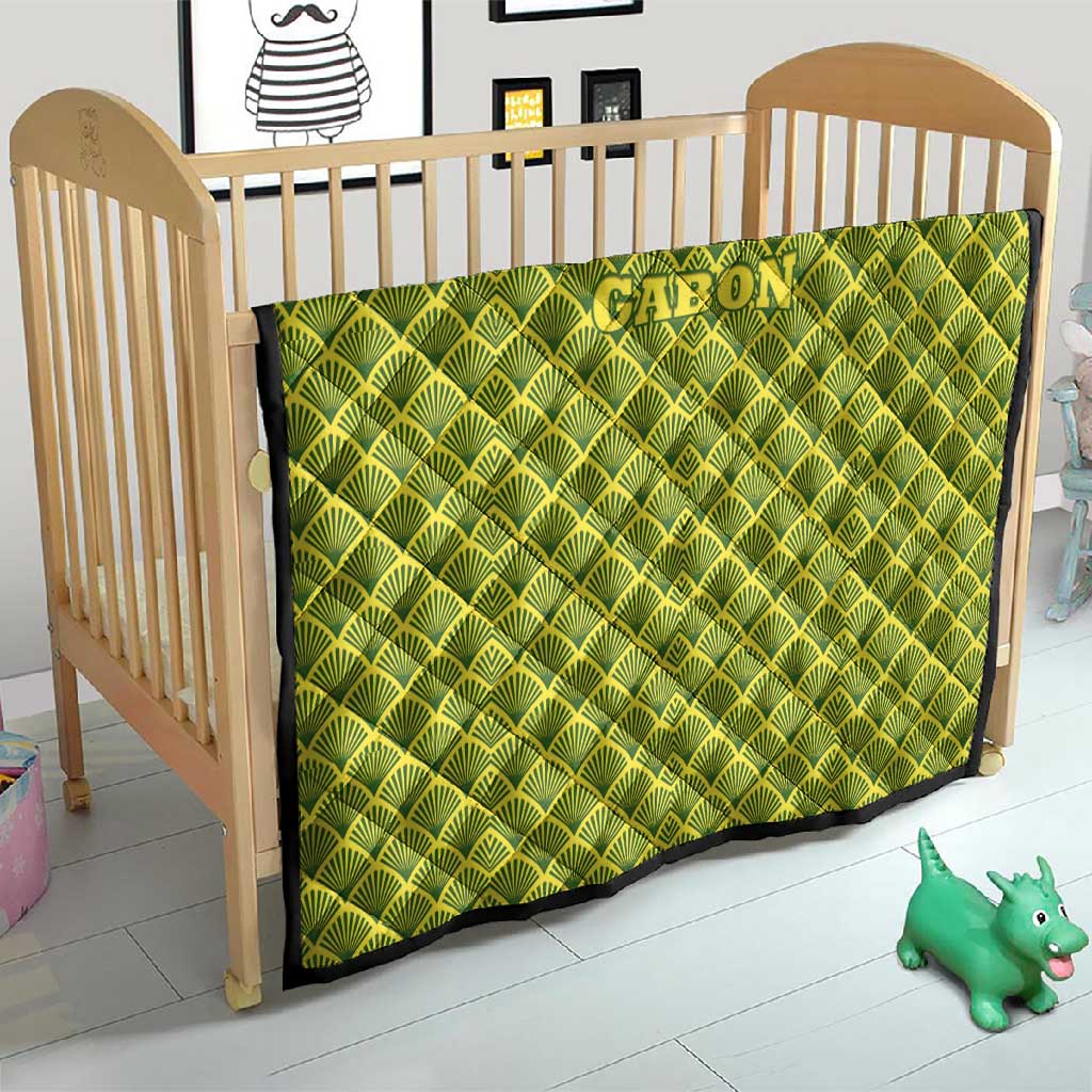 Gabon Tribal Pattern Quilt - National Flag Colors and Bold Text Design