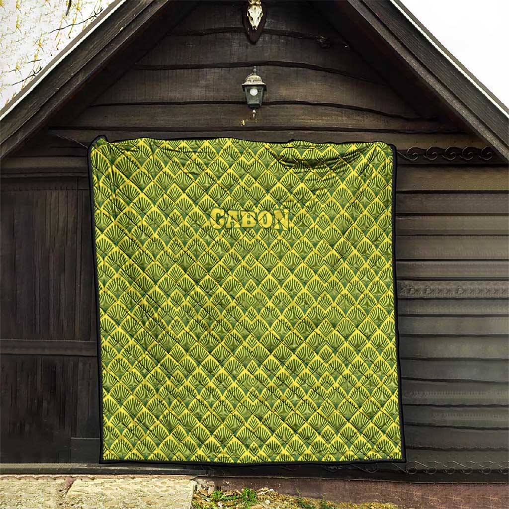 Gabon Tribal Pattern Quilt - National Flag Colors and Bold Text Design
