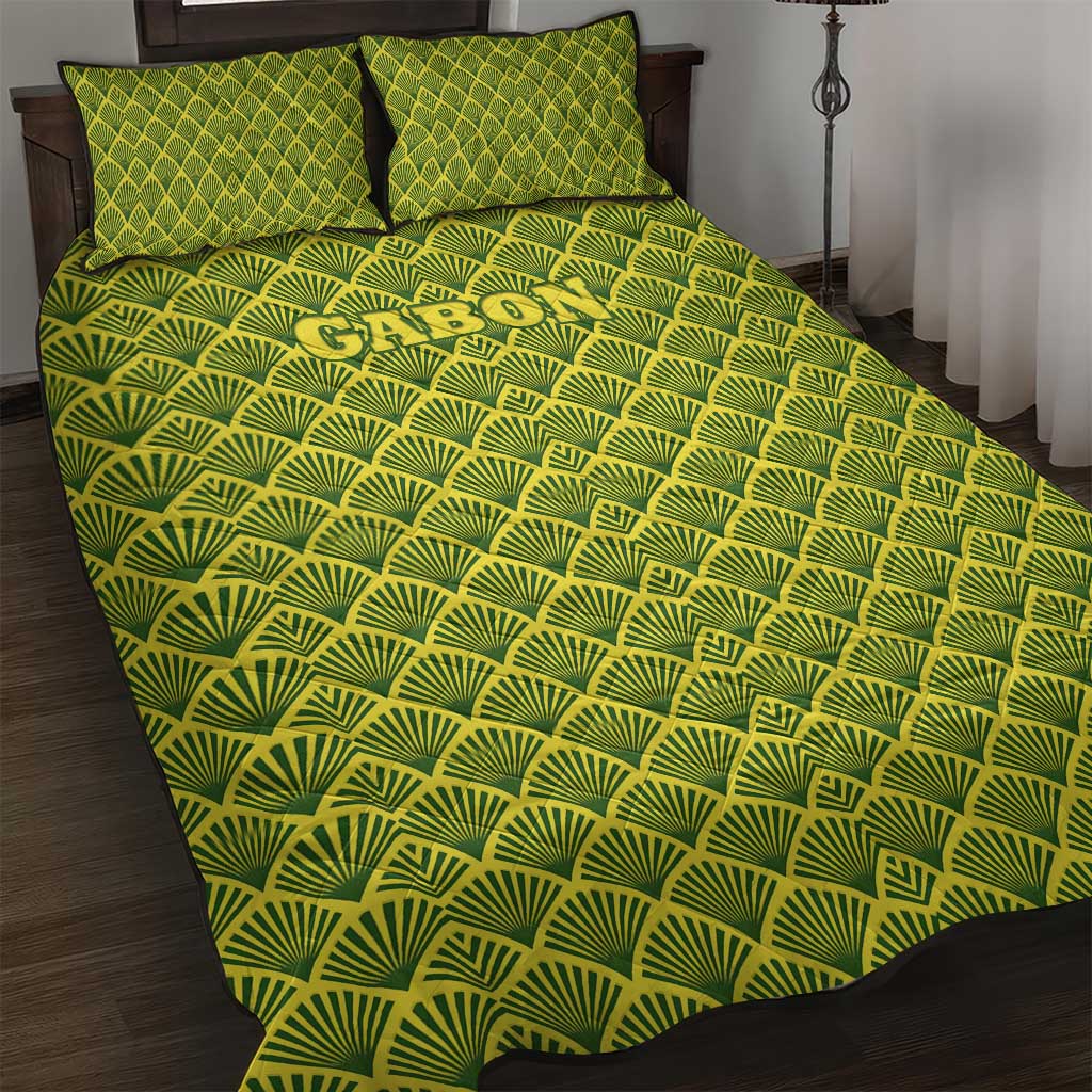 Gabon Tribal Pattern Quilt Bed Set - National Flag Colors and Bold Text Design