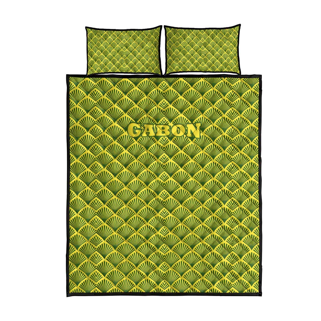 Gabon Tribal Pattern Quilt Bed Set - National Flag Colors and Bold Text Design