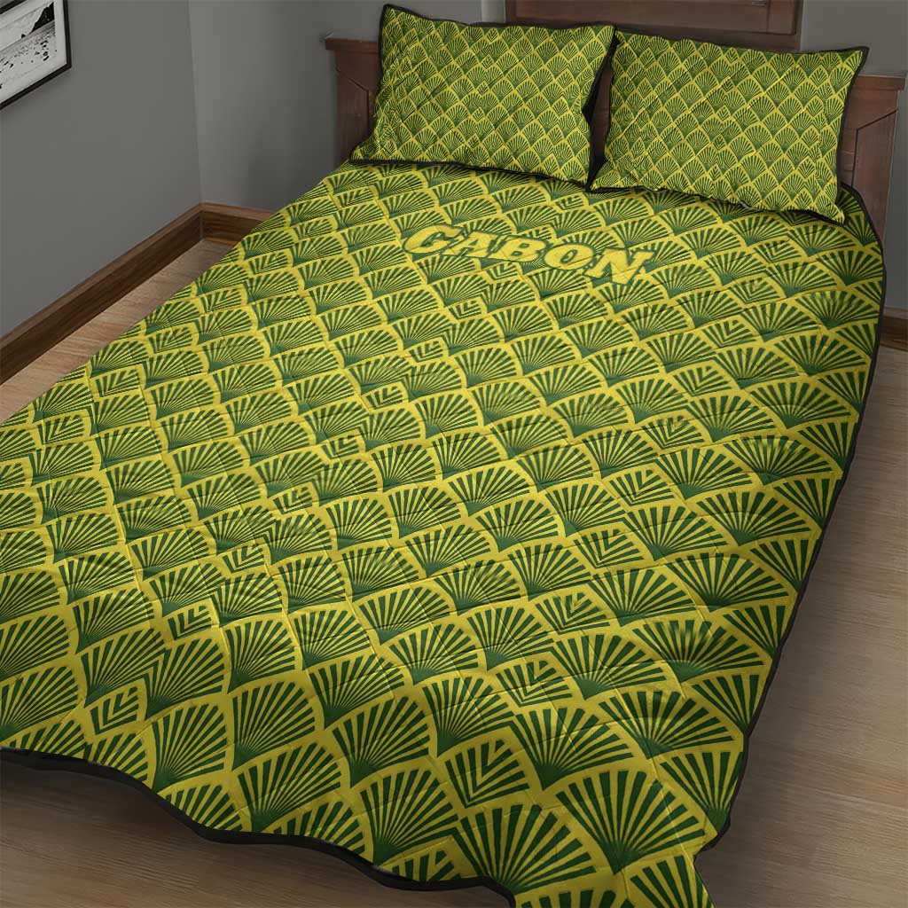 Gabon Tribal Pattern Quilt Bed Set - National Flag Colors and Bold Text Design
