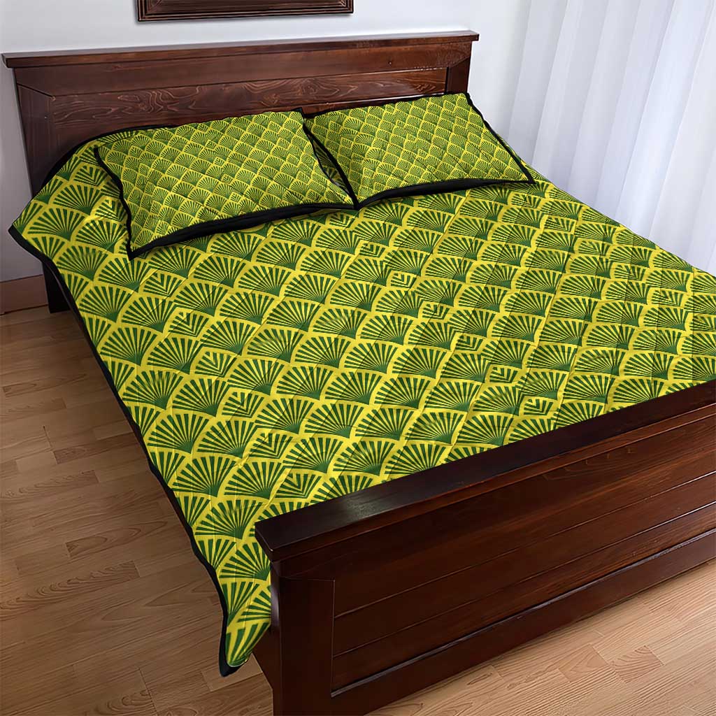 Gabon Tribal Pattern Quilt Bed Set - National Flag Colors and Bold Text Design