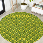 Gabon Tribal Pattern Round Carpet - National Flag Colors and Bold Text Design
