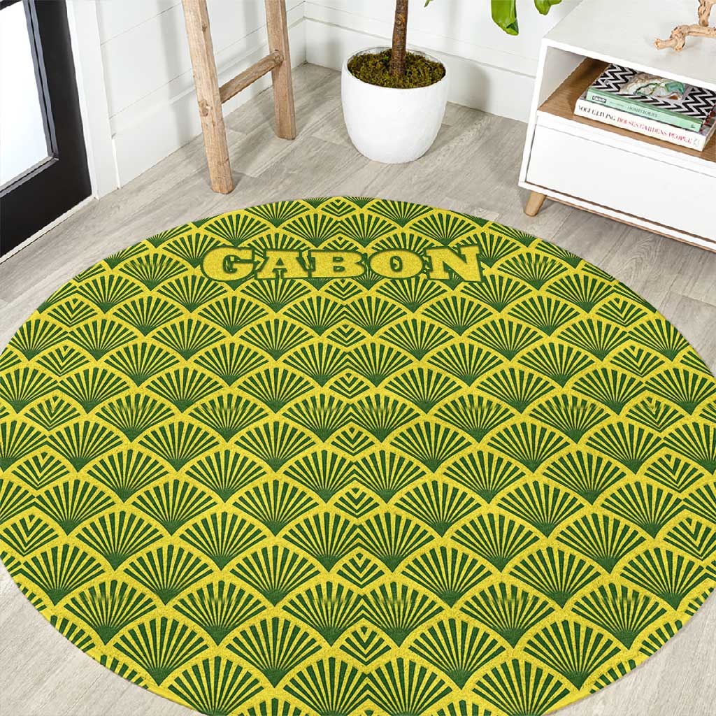 Gabon Tribal Pattern Round Carpet - National Flag Colors and Bold Text Design