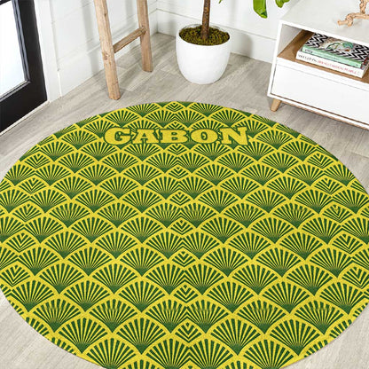Gabon Tribal Pattern Round Carpet - National Flag Colors and Bold Text Design