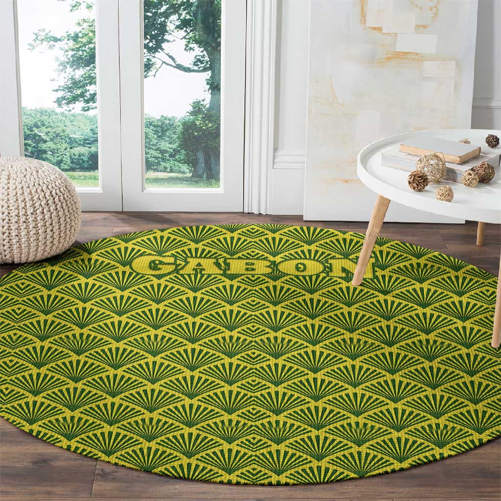 Gabon Tribal Pattern Round Carpet - National Flag Colors and Bold Text Design