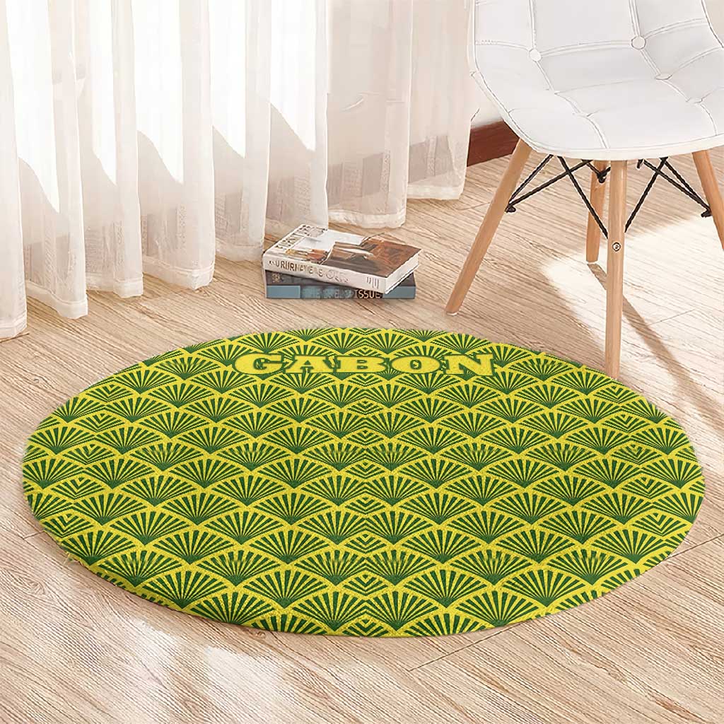 Gabon Tribal Pattern Round Carpet - National Flag Colors and Bold Text Design