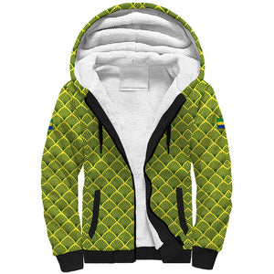 Gabon Tribal Pattern Sherpa Hoodie - National Flag Colors and Bold Text Design