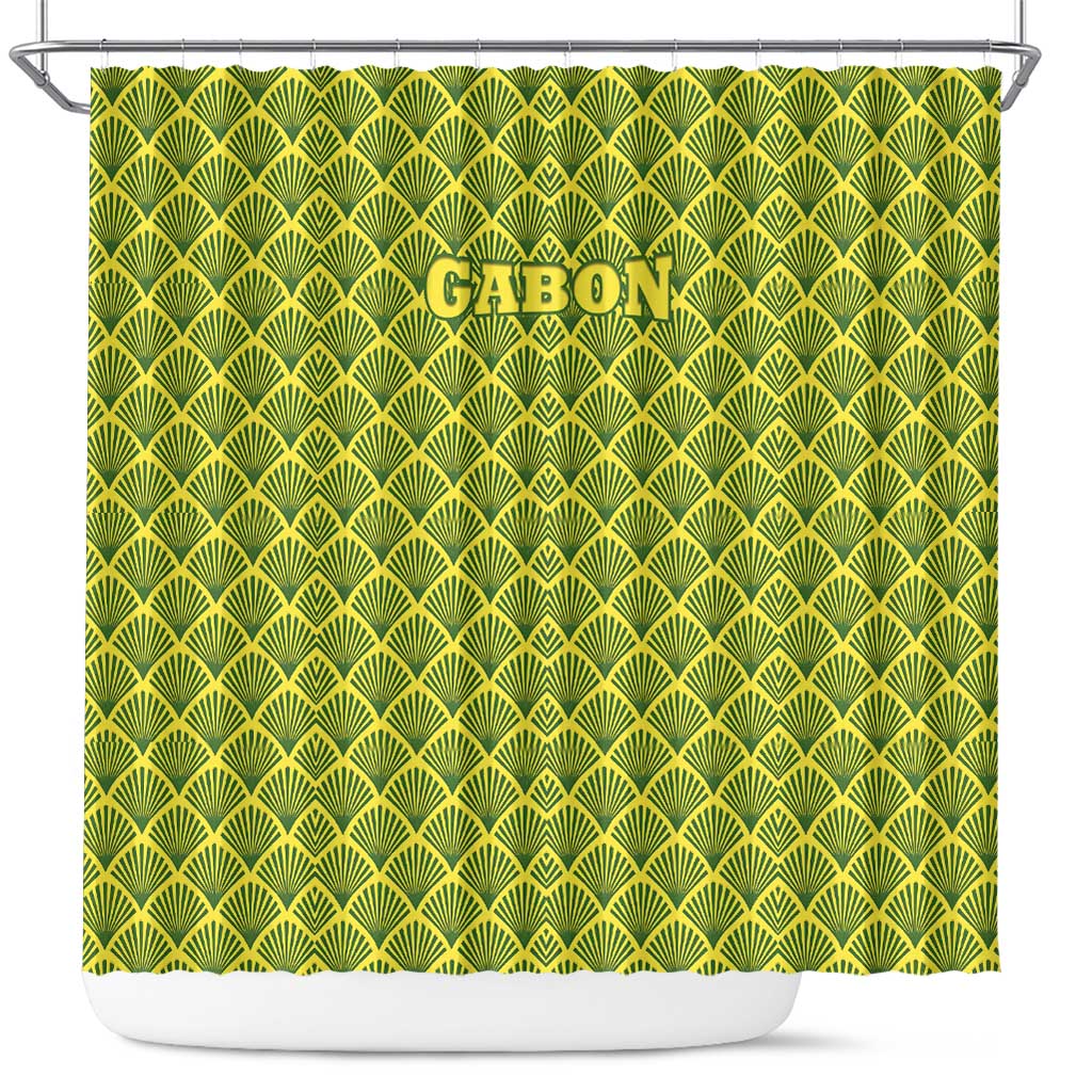 Gabon Tribal Pattern Shower Curtain - National Flag Colors and Bold Text Design