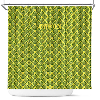 Gabon Tribal Pattern Shower Curtain - National Flag Colors and Bold Text Design