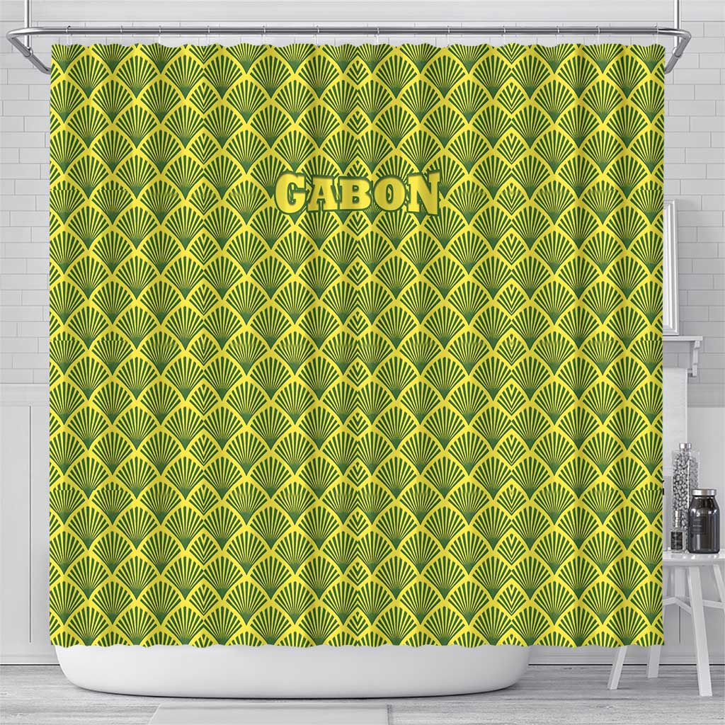 Gabon Tribal Pattern Shower Curtain - National Flag Colors and Bold Text Design