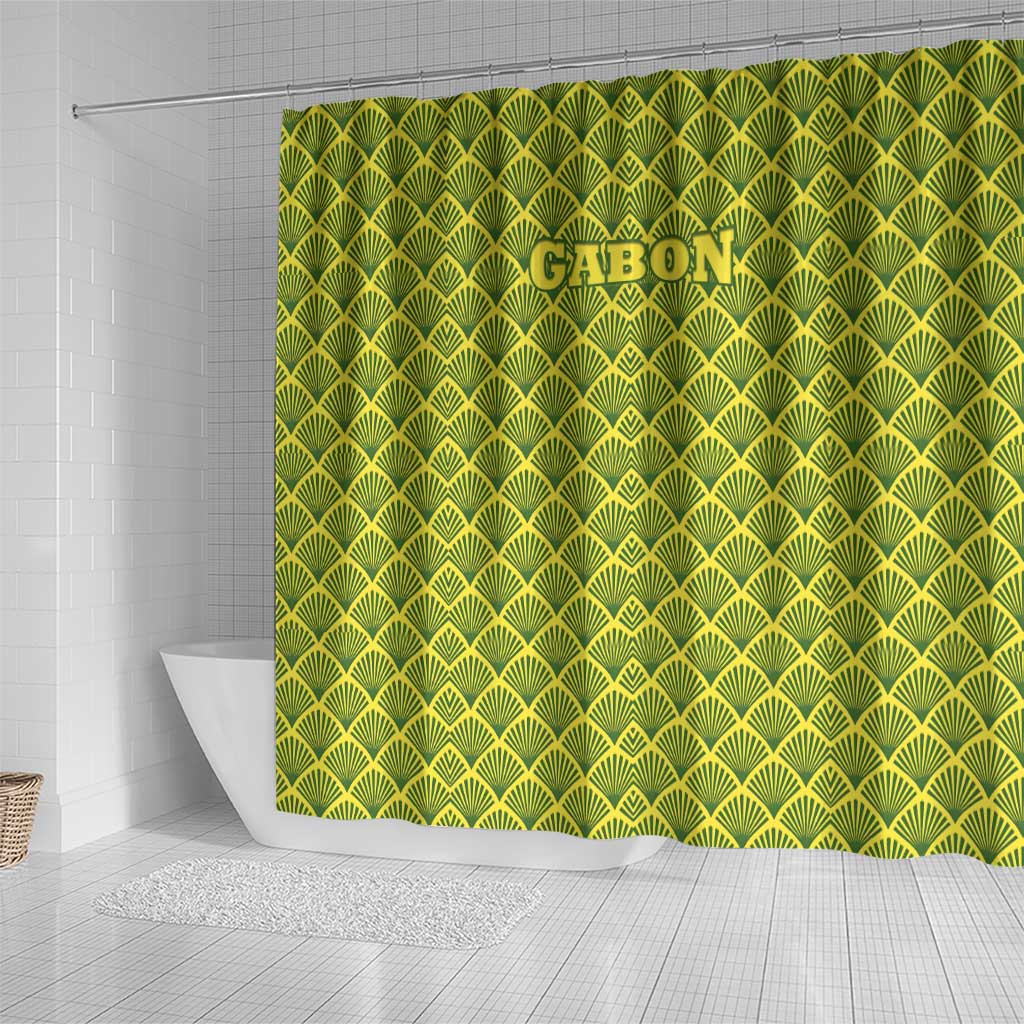 Gabon Tribal Pattern Shower Curtain - National Flag Colors and Bold Text Design