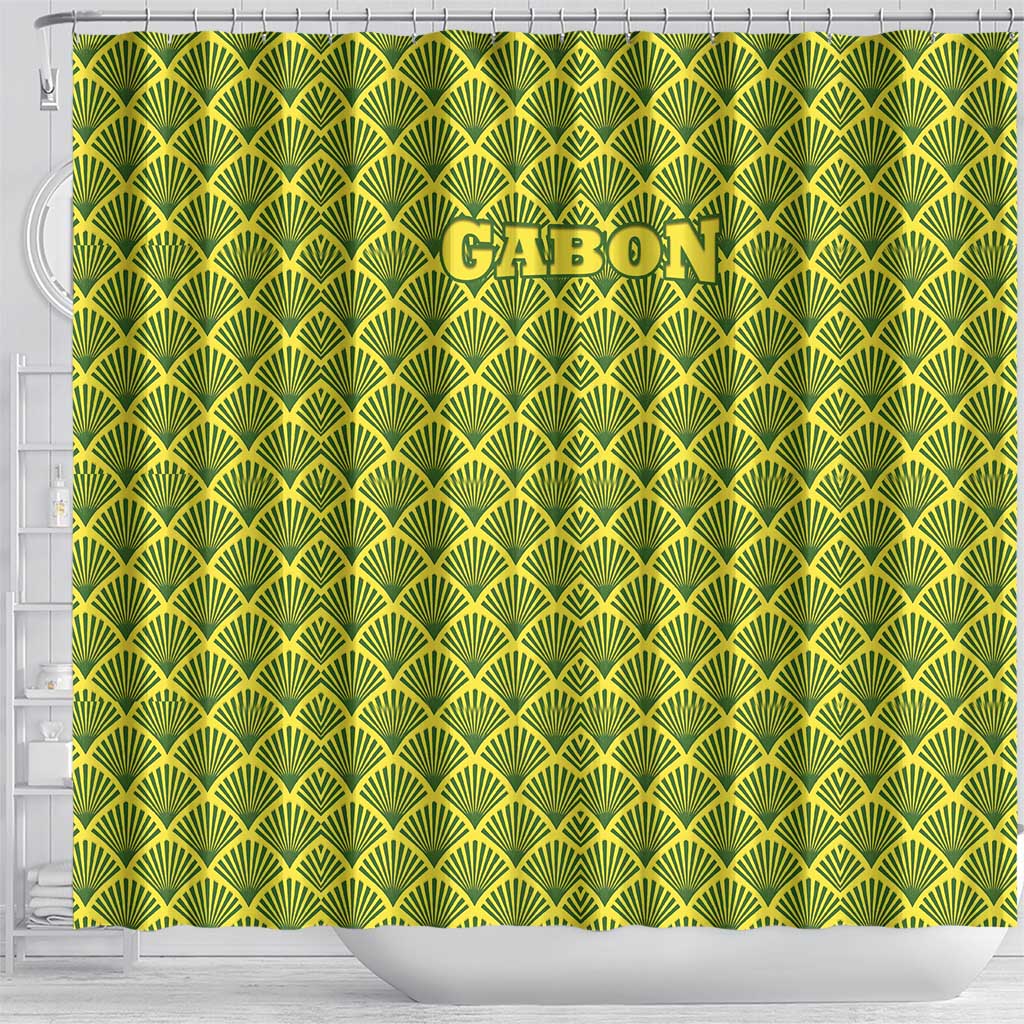 Gabon Tribal Pattern Shower Curtain - National Flag Colors and Bold Text Design