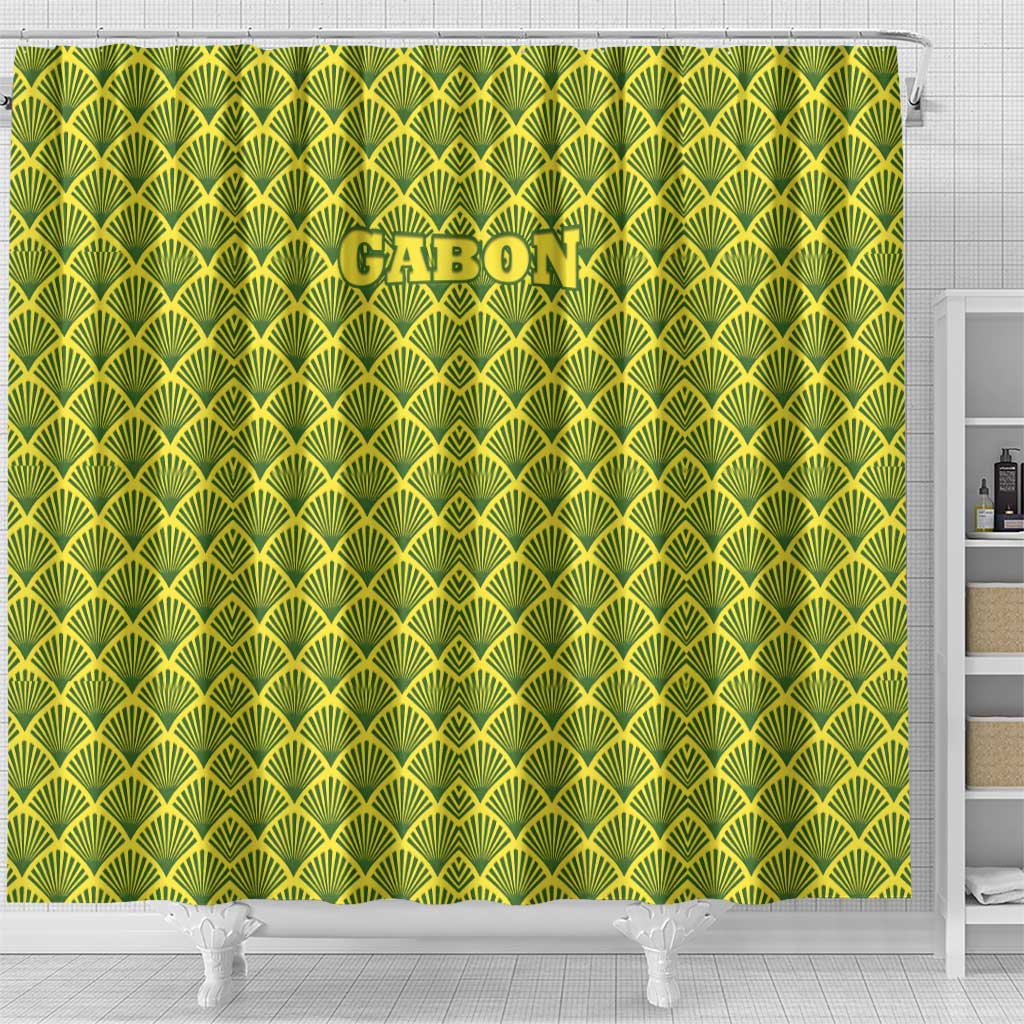 Gabon Tribal Pattern Shower Curtain - National Flag Colors and Bold Text Design
