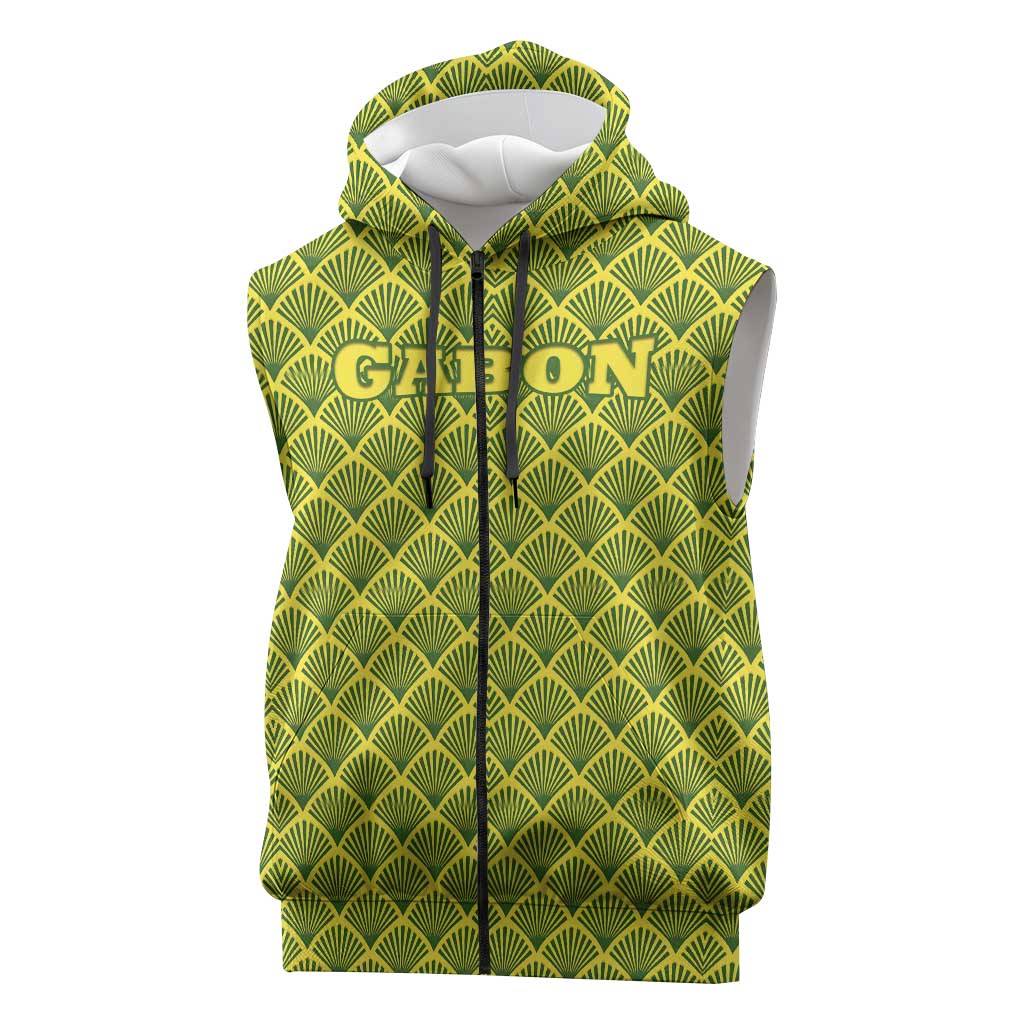 Gabon Tribal Pattern Sleeveless Zip Hoodie - National Flag Colors and Bold Text Design - African Pride