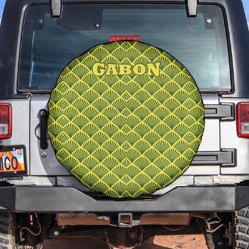 Gabon Tribal Pattern Spare Tire Cover - National Flag Colors and Bold Text Design