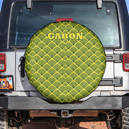 Gabon Tribal Pattern Spare Tire Cover - National Flag Colors and Bold Text Design