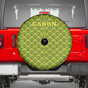 Gabon Tribal Pattern Spare Tire Cover - National Flag Colors and Bold Text Design
