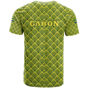 Gabon Tribal Pattern T shirt - National Flag Colors and Bold Text Design