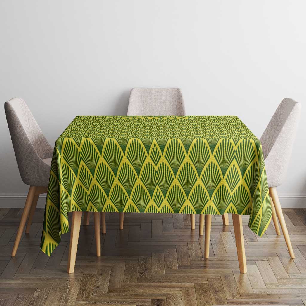 Gabon Tribal Pattern Tablecloth - National Flag Colors and Bold Text Design