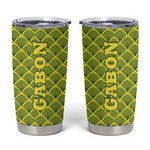 Gabon Tribal Pattern Tumbler Cup - National Flag Colors and Bold Text Design