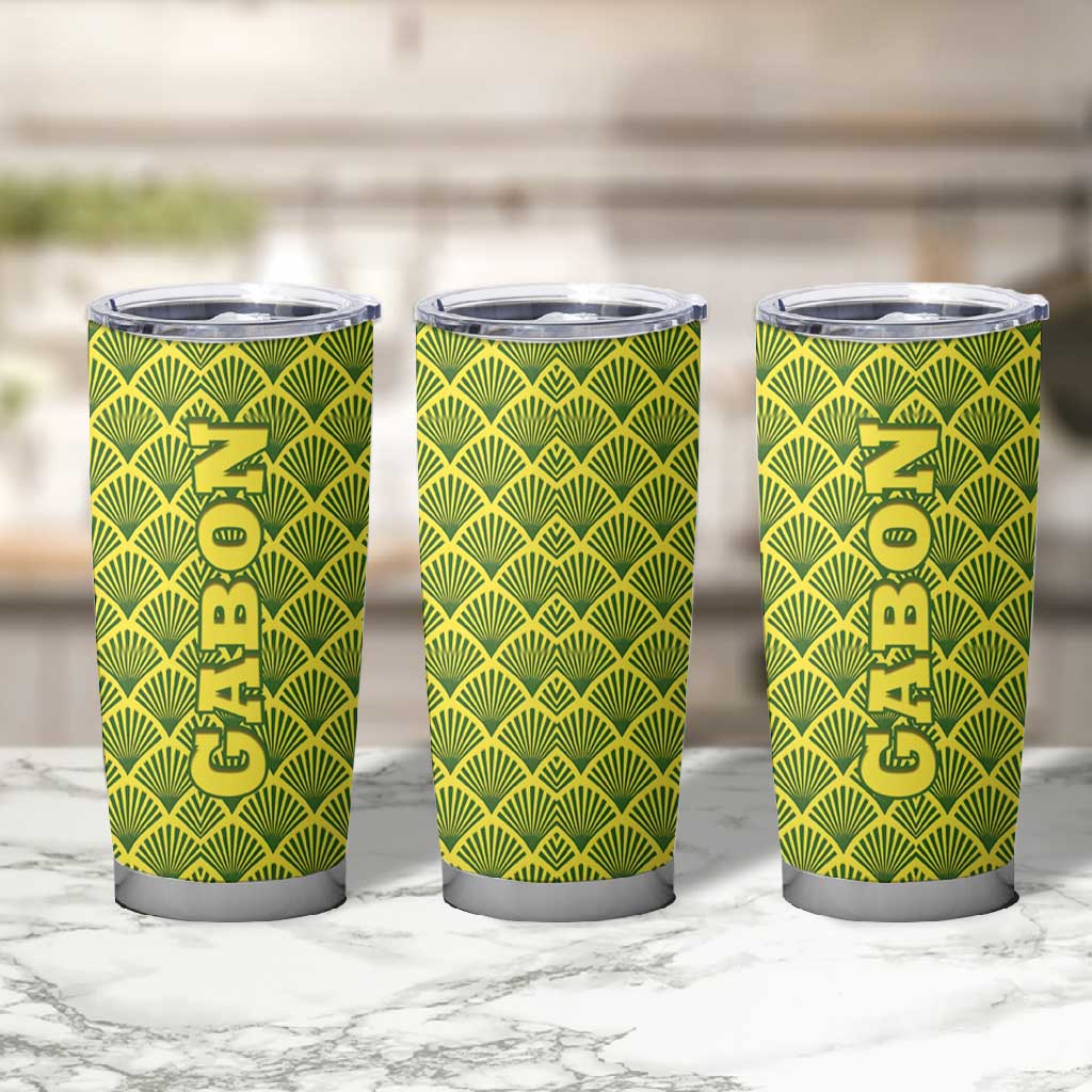 Gabon Tribal Pattern Tumbler Cup - National Flag Colors and Bold Text Design