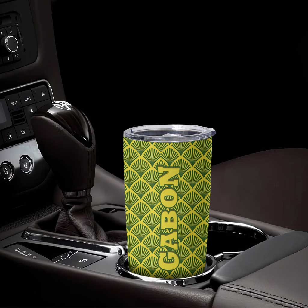 Gabon Tribal Pattern Tumbler Cup - National Flag Colors and Bold Text Design