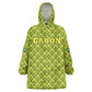 Gabon Tribal Pattern Wearable Blanket Hoodie - National Flag Colors and Bold Text Design